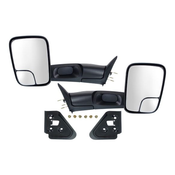 1996 Dodge Ram 1500 - Driver and Passenger Side Towing Mirror, Old Body Style, Manual Adjust, Non-Heated, Textured Black, Manual Folding, No Signal Light, With Blind Spot Glass, No Memory, No Puddle Light, No Auto-Dimming
