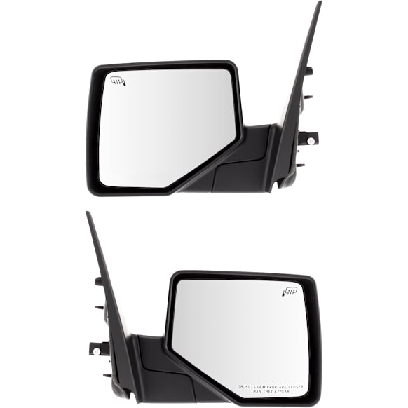Driver and Passenger Side Non-Towing Mirrors, Power, Manual Folding, Heated, With 1 Chrome and 1 Textured Black Cap, No Signal Light, No Memory, With Puddle Light, No Auto-Dimming