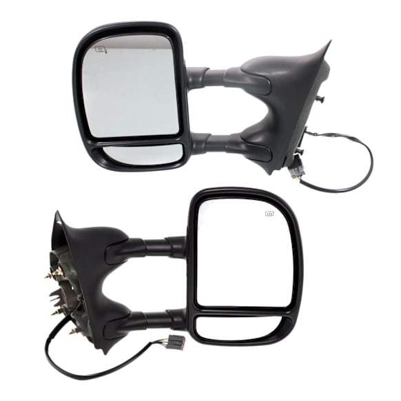 2000-2005 Ford Excursion - Driver and Passenger Side Towing Mirror, Power Adjust, Heated, Manual Folding, Textured Black, No Signal Light, Without Memory Recall, No Puddle Light, No Auto-Dimming, No Blind Spot Feature