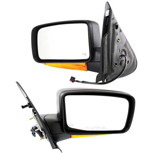 Driver and Passenger Side Mirror, Power Adjust, Heated, Manual Folding, Textured Black, In-housing Signal Light, No Memory, With Puddle Light, No Auto-Dimming, No Blind Spot Feature