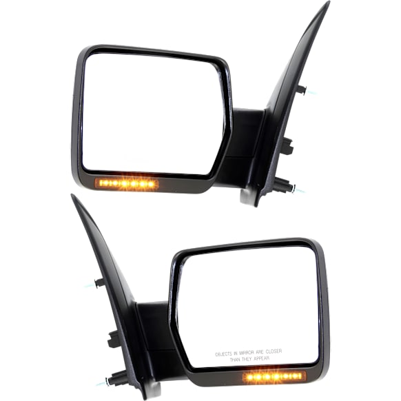 2009-2010 Ford F-150 - Driver and Passenger Side Mirror, Power Adjust, Heated, Manual Folding, Textured Black, In-housing Signal Light, No Memory, No Puddle Light, No Auto-Dimming, No Blind Spot Feature