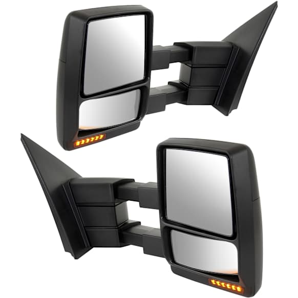 2014 Ford F-150 FX4 - Driver and Passenger Side Towing Mirror, Power Adjust, Heated, Paintable, Manual Folding, In-housing Signal Light, With Blind Spot Glass, With Memory, With Puddle Light, No Auto-Dimming, Crew Cab Pickup