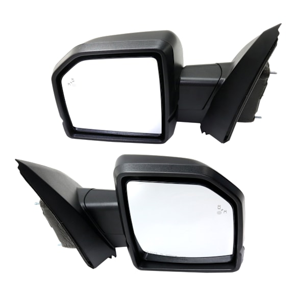 2016 Ford F-150 - Driver and Passenger Side Mirror, Power Adjust, Heated, Textured Black, Manual Folding, In-housing Signal Light, With Blind Spot Detection in Glass, Without Memory Recall, No Puddle Light, No Auto-Dimming, Crew Cab Pickup