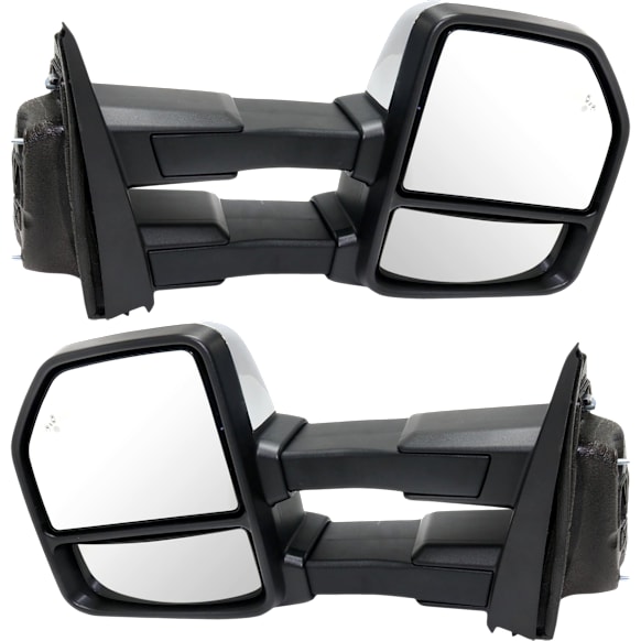 2018 Ford F-150 - Driver and Passenger Side Towing Mirror, Power Adjust, Heated, Chrome, Power Folding, In-housing Signal Light, With Blind Spot Detection in Glass, With Memory, With Puddle Light, No Auto-Dimming, Extended Cab Pickup
