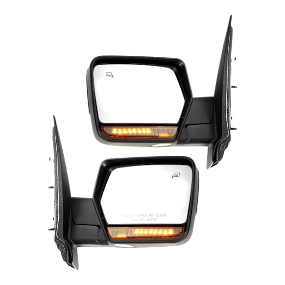 2011 Ford Expedition - Driver and Passenger Side Mirror, Power Adjust, Heated, Textured Black, Non-Folding, In-housing Signal Light, No Blind Spot Feature, With Memory, With Puddle Light, No Auto-Dimming