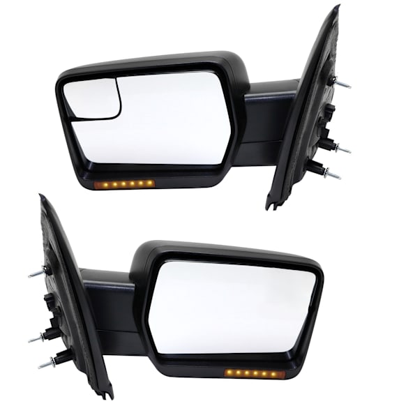 2014 Ford F-150 - Driver and Passenger Side Mirror, Power Adjust, Heated, Textured Black, Manual Folding, In-glass and In-housing Signal Light, Driver Side - With Blind Spot Corner Glass; Passenger Side - No Blind Spot Feature, No Memory, No Puddle Light