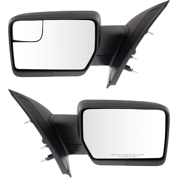 2014 Ford F-150 XLT - Driver and Passenger Side Mirror, Power Adjust, Non-Heated, Textured Black, Manual Folding, No Signal Light, Driver Side - With Blind Spot Detection in Glass; Passenger Side - No Blind Spot Feature, No Memory, No Puddle Light, No Auto-D