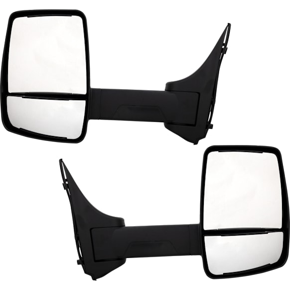 Driver and Passenger Side Towing Mirrors, Manual Adjust, Non-Heated, Textured Black, Manual Folding, No Signal Light, No Puddle Light, Single Arm, Fits Configurations with 4-Bolt Mirror Only