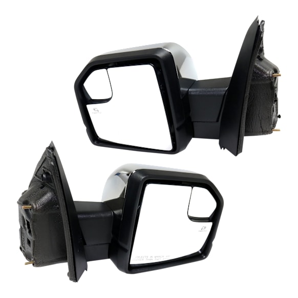 2015 Ford F-150 - Driver and Passenger Side Mirror, Power Adjust, Heated, Chrome, Power Folding, In-housing Signal Light, With Blind Spot Glass, With Memory, With Puddle Light, No Auto-Dimming