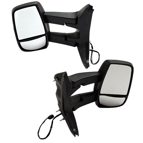 2015-2019 Ford Transit-150 - Driver and Passenger Side Towing Mirror, Power Adjust, Non-Heated, Manual Folding, Textured Black, No Signal Light, No Memory, No Puddle Light, No Auto-Dimming, No Blind Spot Feature
