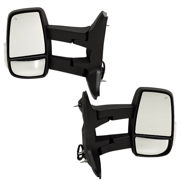 2016 Ford Transit-350 HD XLT - Driver and Passenger Side Towing Mirror, For Models With Low Roof, Power Adjust, Heated, Textured Black, Manual Folding, In-housing Signal Light, No Blind Spot Feature, No Memory, No Puddle Light, No Auto-Dimming