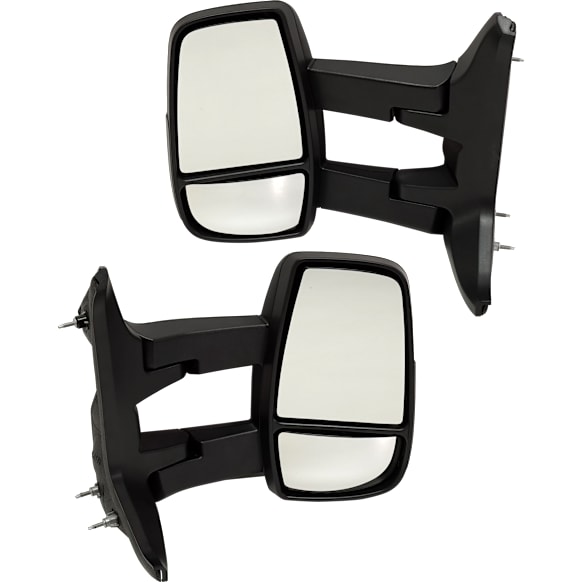 2015-2019 Ford Transit-250 - Driver and Passenger Side Towing Mirror, Manual Adjust, Non-Heated, Manual Folding, Textured Black, No Signal Light, No Memory, No Puddle Light, No Auto-Dimming, No Blind Spot Feature