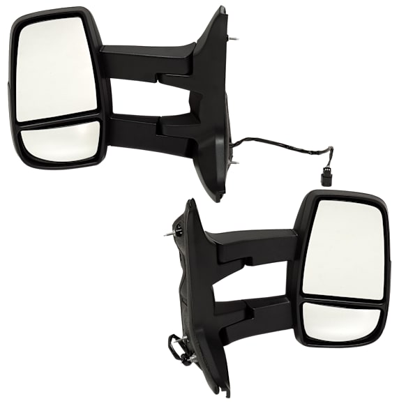 2015-2017 Ford Transit-350 - Driver and Passenger Side Towing Mirror, Power Adjust, Non-Heated, Manual Folding, Textured Black, No Signal Light, No Memory, No Puddle Light, No Auto-Dimming, No Blind Spot Feature