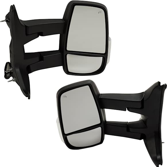 2017 Ford Transit-350 - Driver and Passenger Side Towing Mirror, For Models With Medium or High Roof, Power Adjust, Heated, Textured Black, Manual Folding, In-housing Signal Light, No Blind Spot Feature, Without Memory Recall, No Puddle Light, No Auto-Dimmi