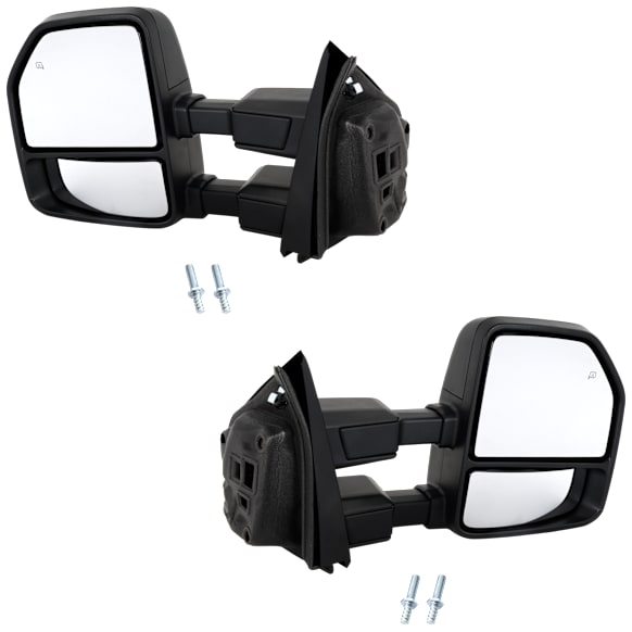 Driver and Passenger Side Towing Mirror, Upper - Power Adjust, Lower - Manual Adjust, Heated, Power Folding, Paintable, In-housing Signal Light, No Memory, With Puddle Light, No Auto-Dimming