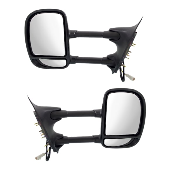 1999-2003 Ford F-250 Super Duty - Driver and Passenger Side Towing Mirror, Power Adjust, Non-Heated, Manual Folding, Textured Black, No Signal Light, No Memory, No Puddle Light, No Auto-Dimming, With Blind Spot Glass