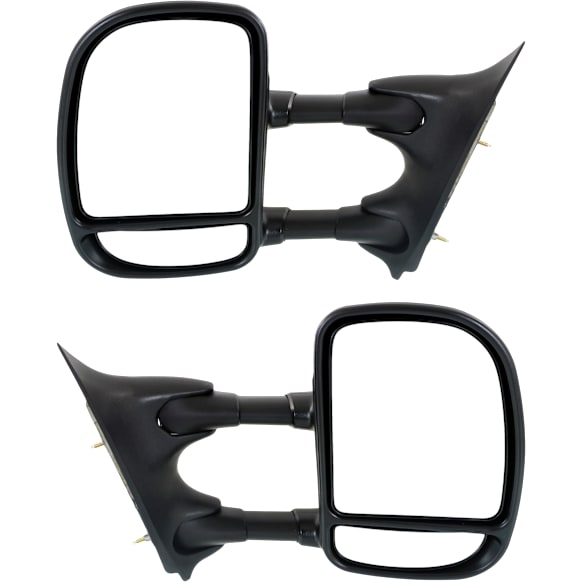 1999-2007 Ford F-250 Super Duty - Driver and Passenger Side Towing Mirrors, Manual Adjust, Manual Folding, Non-Heated, Textured Black, No Signal Light, No Memory, No Puddle Light, No Auto-Dimming