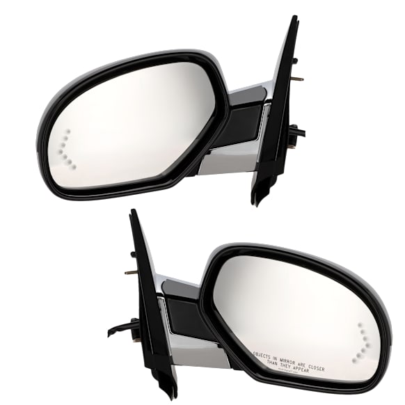 Driver and Passenger Side Mirrors, Power, Power Folding, Heated, Paintable, In-glass Signal Light, With memory, With Puddle Light, No Auto-Dimming, No Blind Spot Feature, Chrome Cap