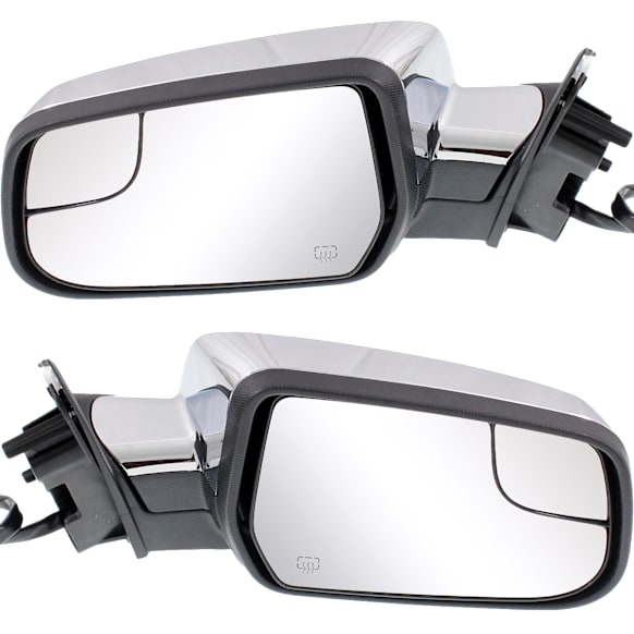 Driver and Passenger Side Mirror, Power Adjust, Heated, Manual Folding, Chrome, No Signal Light, No Memory, No Puddle Light, No Auto-Dimming, No Blind Spot Feature