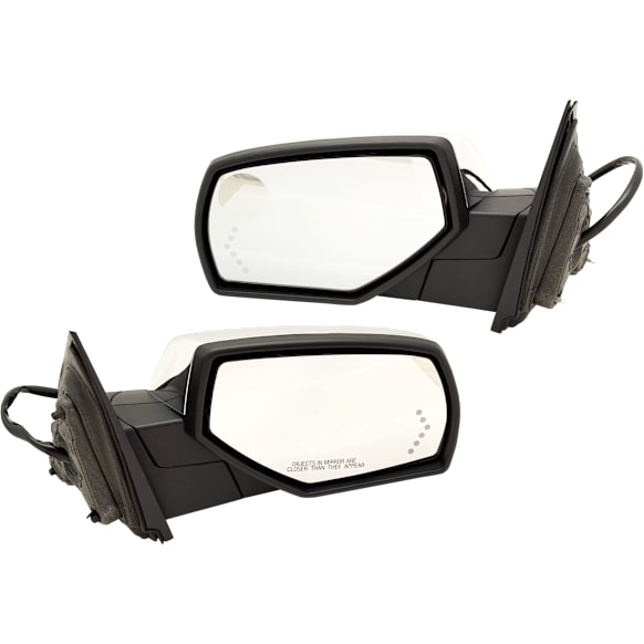 Driver and Passenger Side Mirror, Power Adjust, Heated, Power Folding, With 1 Chrome and 1 Paintable Cap, In-glass Signal Light, With Memory, With Puddle Light, No Auto-Dimming