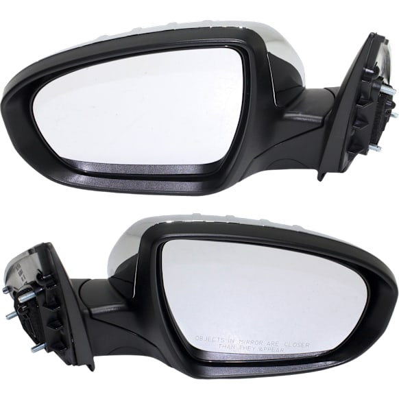 2013 Kia Optima - Driver and Passenger Side Mirror, USA Built Vehicle, Power Adjust, Heated, Chrome, Power Folding, In-housing Signal Light, No Blind Spot Feature, No Memory, No Puddle Light, No Auto-Dimming