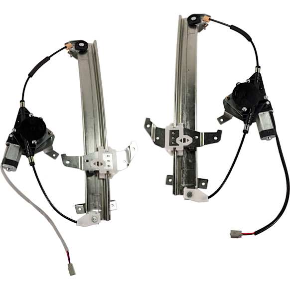 Front, Driver and Passenger Side Window Regulators, Power, With Cable Pulley at Top of Rail