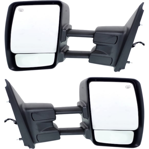 Driver and Passenger Side Towing Mirror, Power Adjust, Heated, Manual Folding, Chrome, No Signal Light, No Memory, No Puddle Light, No Auto-Dimming, With Blind Spot Glass
