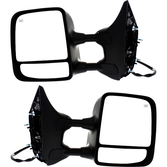 2008-2015 Nissan Titan - Driver and Passenger Side Towing Mirror, Power Adjust, Heated, Manual Folding, Textured Black, No Signal Light, With Memory, No Puddle Light, No Auto-Dimming, With Blind Spot Glass