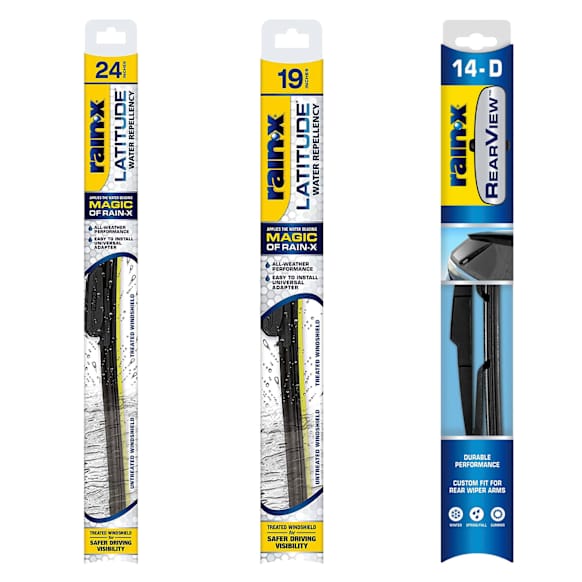 SET-R49850024-C Front, Driver and Passenger Side and Rear Latitude Water Repellency 2-n-1 Series and Rearview Series Wiper Blades, Driver Side - 24 in.; Passenger Side - 19 in.; Rear - 14 in.