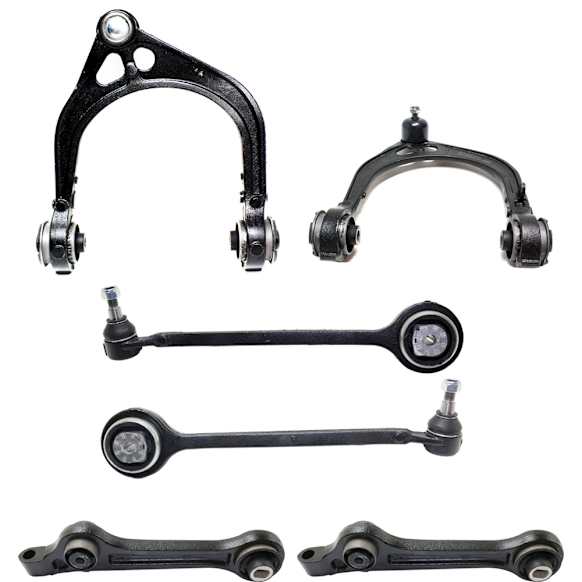 Front, Driver and Passenger Side, Upper and Lower, Frontward and Rearward Control Arms