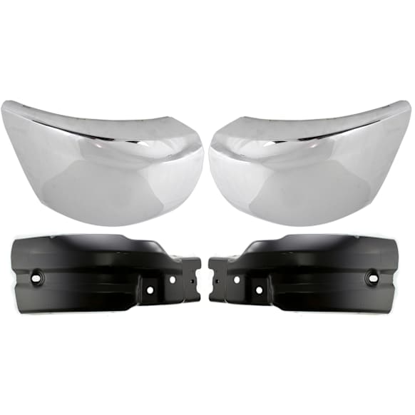 Front, Driver and Passenger Side Bumper Ends, without Fog Light Hole, Painted Black Steel Bumper Extension