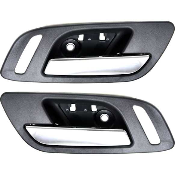 Front, Driver and Passenger Side Interior Door Handles, Chrome Lever with Black Bezel, Without Door Lock Hole