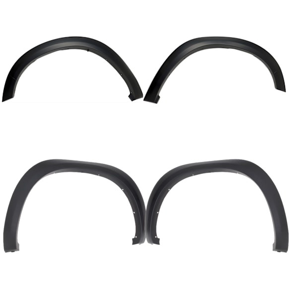 Front and Rear, Driver and Passenger Side Fender Flares, Primed, Front - Thermoplastic; Rear - Plastic, Front - Bolt-On