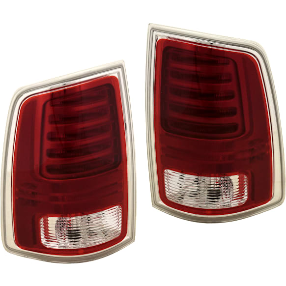Driver and Passenger Side Tail Lights, with Bulbs, LED, Clear and Red Lens, Chrome Interior, Premium Type, CAPA CERTIFIED