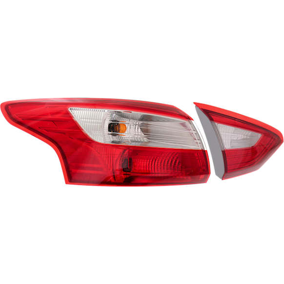 2014 Ford Focus - Driver Side, Inner And Outer Halogen Tail Light, With bulb(s), Mounts on Trunk Lid and Body, OE Replacement
