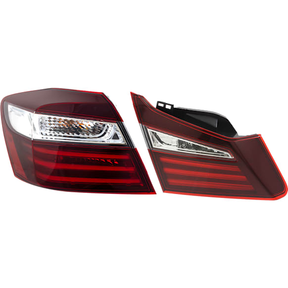 Driver Side, Inner and Outer Tail Lights, with Bulb, Inner - Halogen, Outer - LED, 4-Door, Sedan, Mounts On Trunk Lid