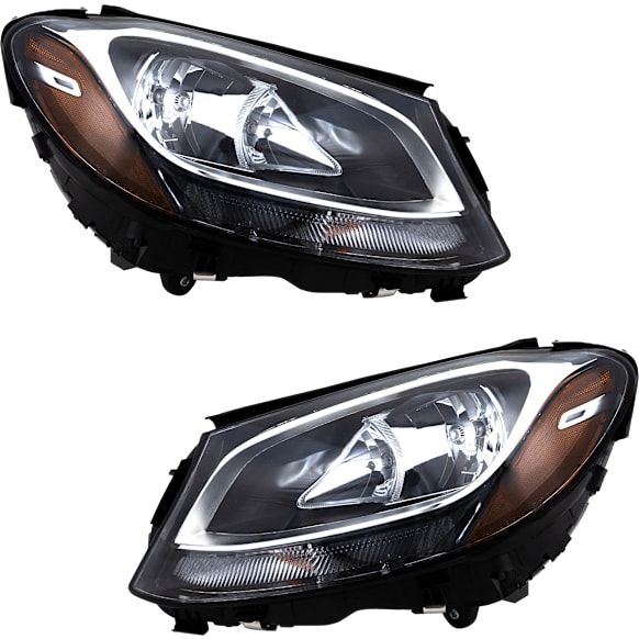 2017 Mercedes Benz C350e - Driver and Passenger Side Halogen Headlight, With bulb(s), For Models Without HID Option and Premium Package, OE Replacement, CAPA Certified
