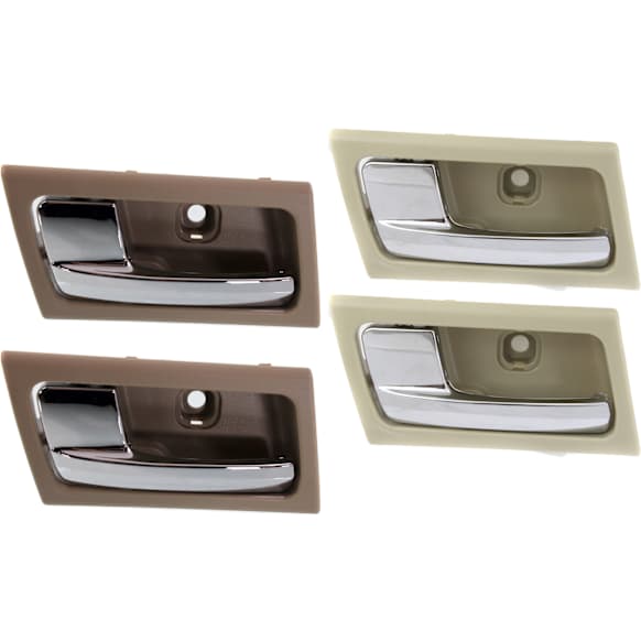 2003-2011 Ford Crown Victoria - Front and Rear, Driver and Passenger Side Interior Door Handles, Beige bezel with chrome lever, Without Door Lock Hole