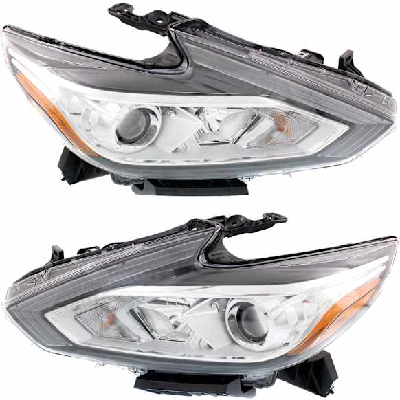 2016-2018 Nissan Altima - Driver and Passenger Side Headlights, with Bulbs, Halogen, For Models without Daytime Running Light, CAPA Certified