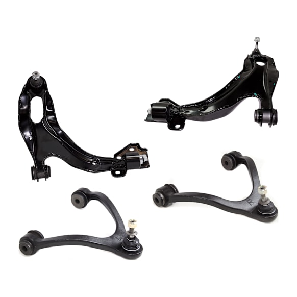 Front, Driver and Passenger Side, Upper and Lower Control Arm
