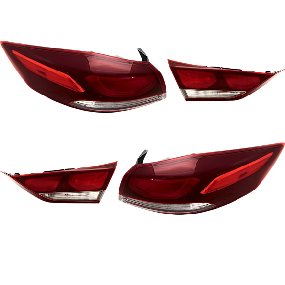 Driver and Passenger Side, Inner and Outer Tail Lights, with Bulbs, Inner - Halogen, Outer - LED, Korea Built Vehicle