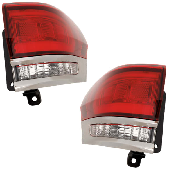 Driver and Passenger Side, Outer Halogen Tail Lights, with Bulbs, with Silver Trim, without Platinum Insert, Mounts on Body, Except SRT/Trackhawk Models