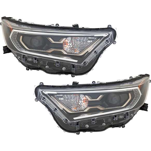 Driver and Passenger Side Headlights, with Bulbs, LED, For Models without Adaptive Headlights