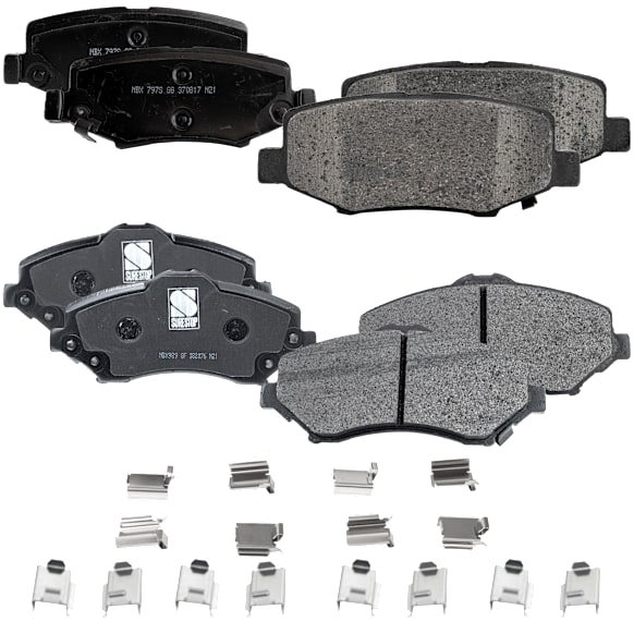 2007-2017 Jeep Wrangler - Front and Rear Brake Pad Set, Semi-Metallic - Front, Ceramic - Rear, Except Heavy Duty Brakes