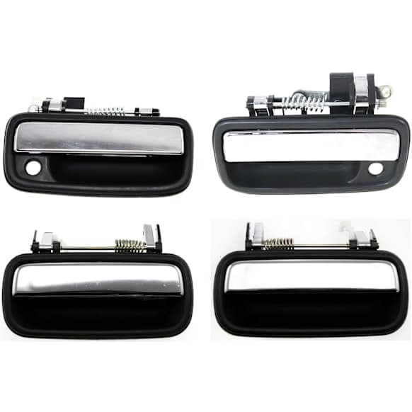 2001-2004 Toyota Tacoma - Front and Rear, Driver and Passenger Side Exterior Door Handles, Chrome Lever with Black Bezel, Front Driver and Passenger Side - With Key Hole; Rear Driver and Passenger Side - Without Key Hole