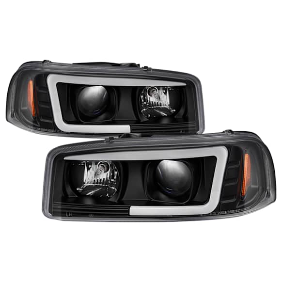 2007 GMC Sierra 2500 HD Classic - Driver and Passenger Side Halogen Headlight, With bulb(s), Light Bar Drl; Version 2, Clear Lens, Black Interior, Signature Series