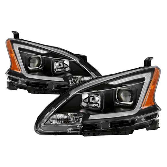 2014 Nissan Sentra - Driver and Passenger Side Halogen/LED Headlight, With bulb(s), Halogen Models Only, Clear Lens, Black Interior, Xtune Series