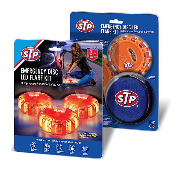 SKI2-1004-ORG Emergency Disc LED Flare Kit 3pcs + Carrying Case, Magnet Back and Hanging Hook, 8 Flashing Modes, Waterproof, Battery Operated