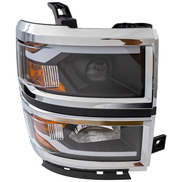 Driver and Passenger Side Headlights, with Bulbs, Halogen, Projector with LED accent ring, Clear Lens, Black Interior