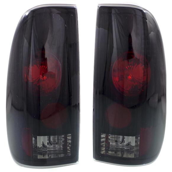 Driver and Passenger Side Tail Light, without Bulb, Halogen, Clear Lens, Black Interior, Styleside
